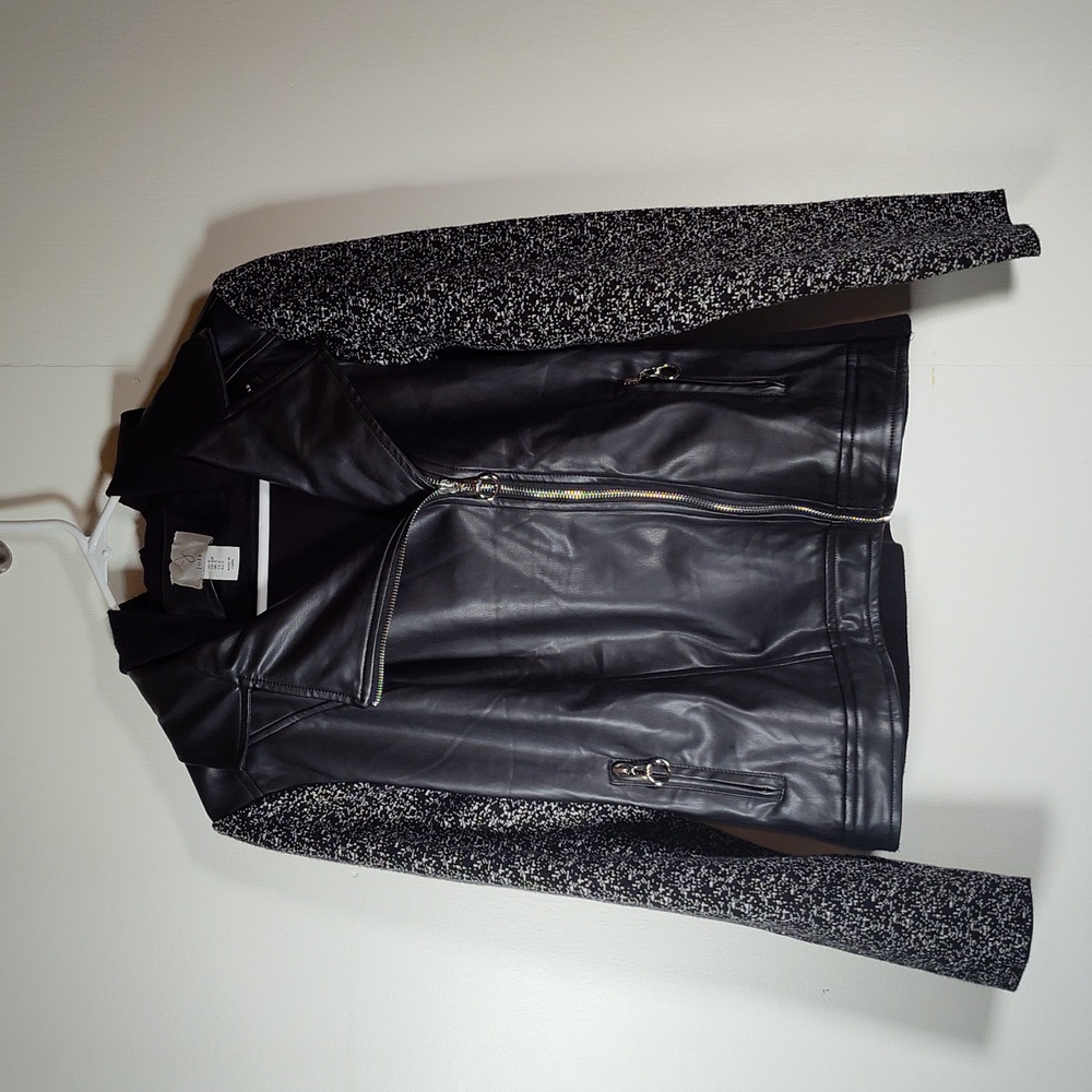 Joie black faux‎ leather mixed media hooded jacket S